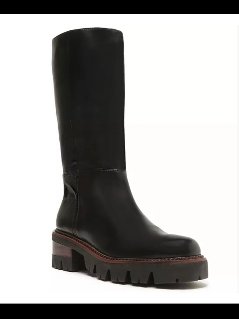 Arezzo Bailey Mid Black Leather Tractor Boots